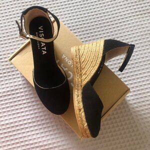 VIS A VIS Black Espadrille Wedge Sandals